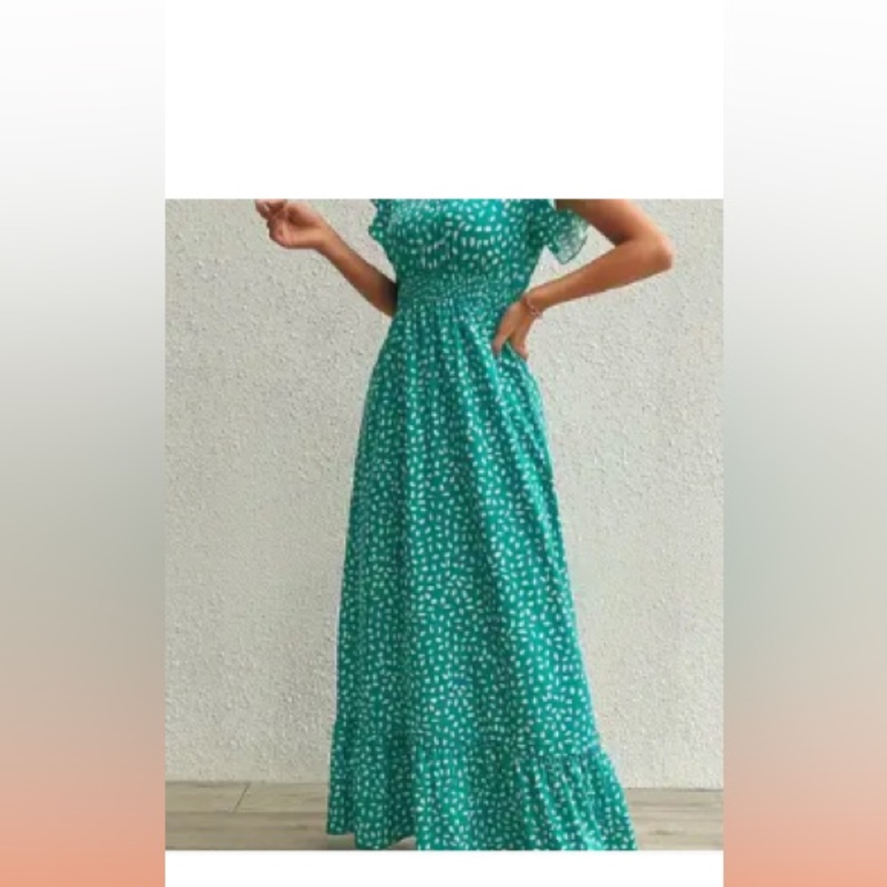 SHEIN Teal Polka Dot Maxi Dress